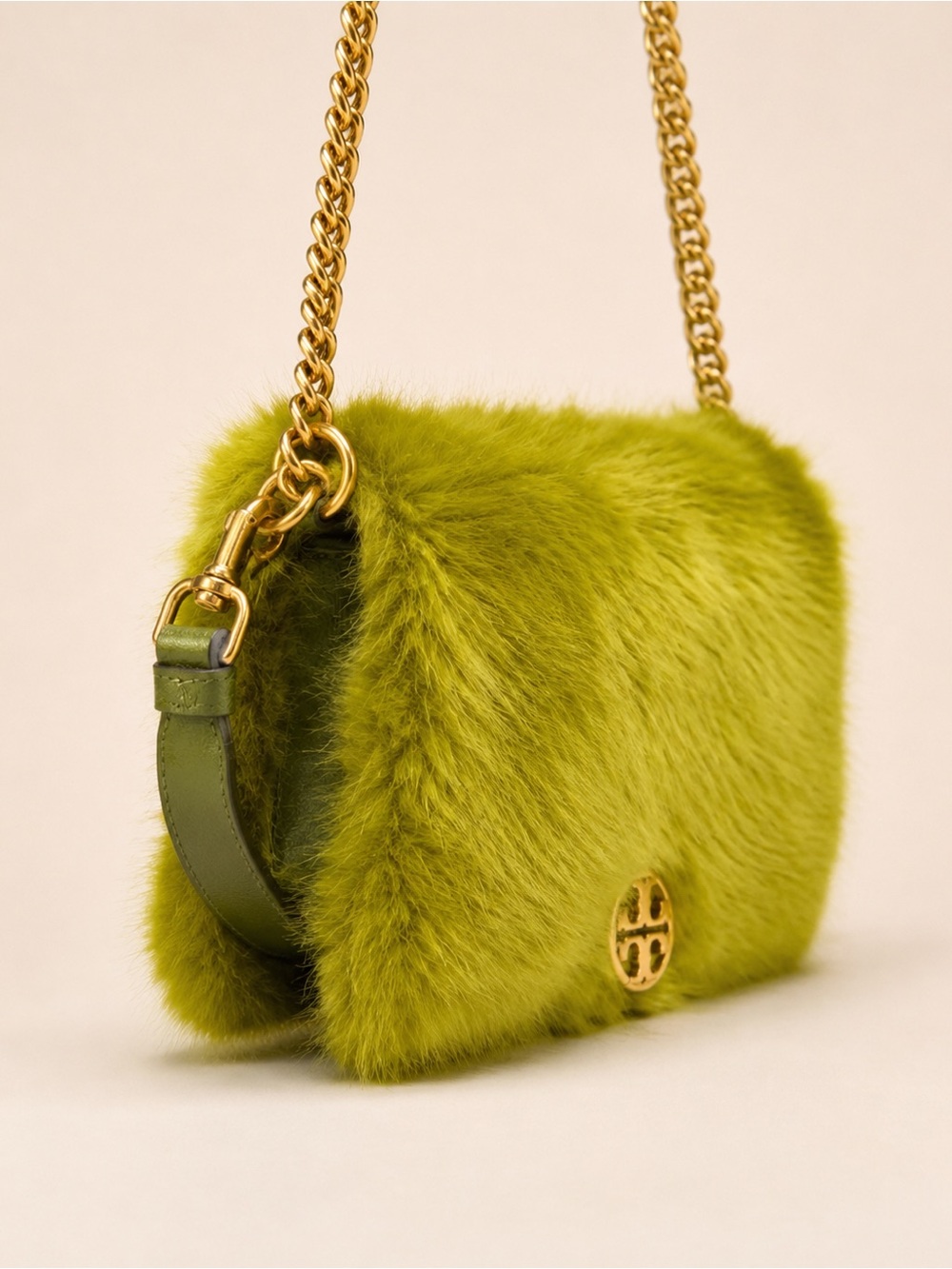 Tory Burch Chelsea Faux Fur Convertible Crossbody Shoulder Bag Chartreuse Green - Picture 2 of 10
